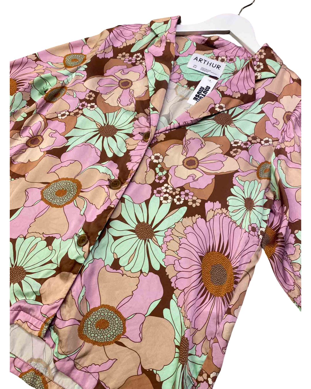 Size S |Arthur Pink Floral Silk Shirt