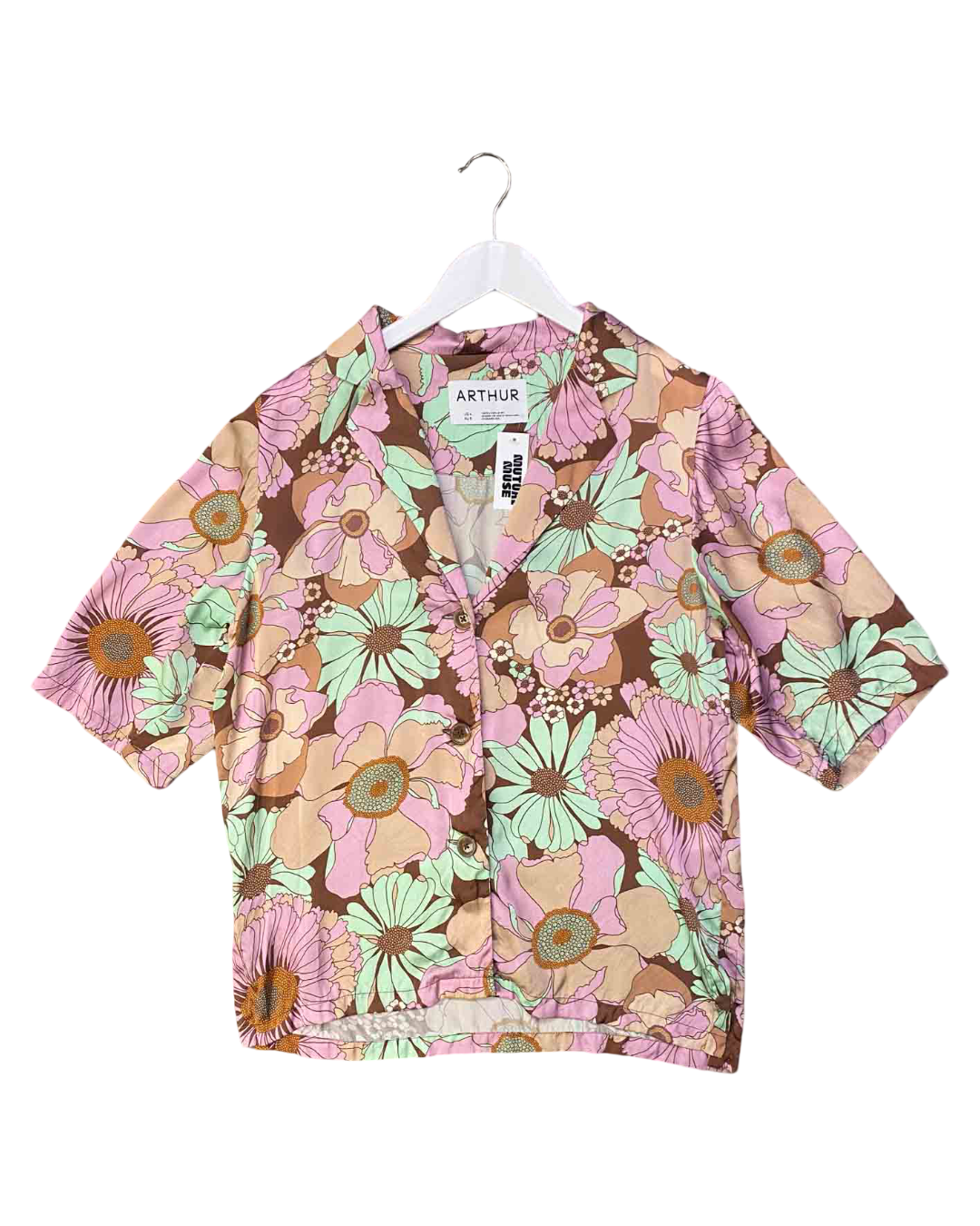 Size S |Arthur Pink Floral Silk Shirt