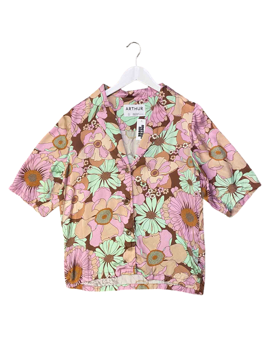 Size S |Arthur Pink Floral Silk Shirt