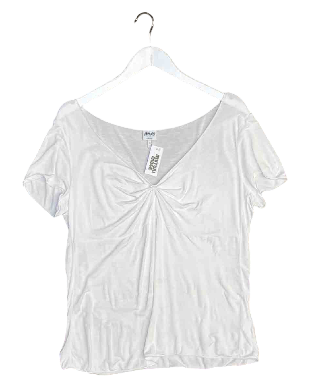 Size XL | Armani White Ruched Short Sleeve Top