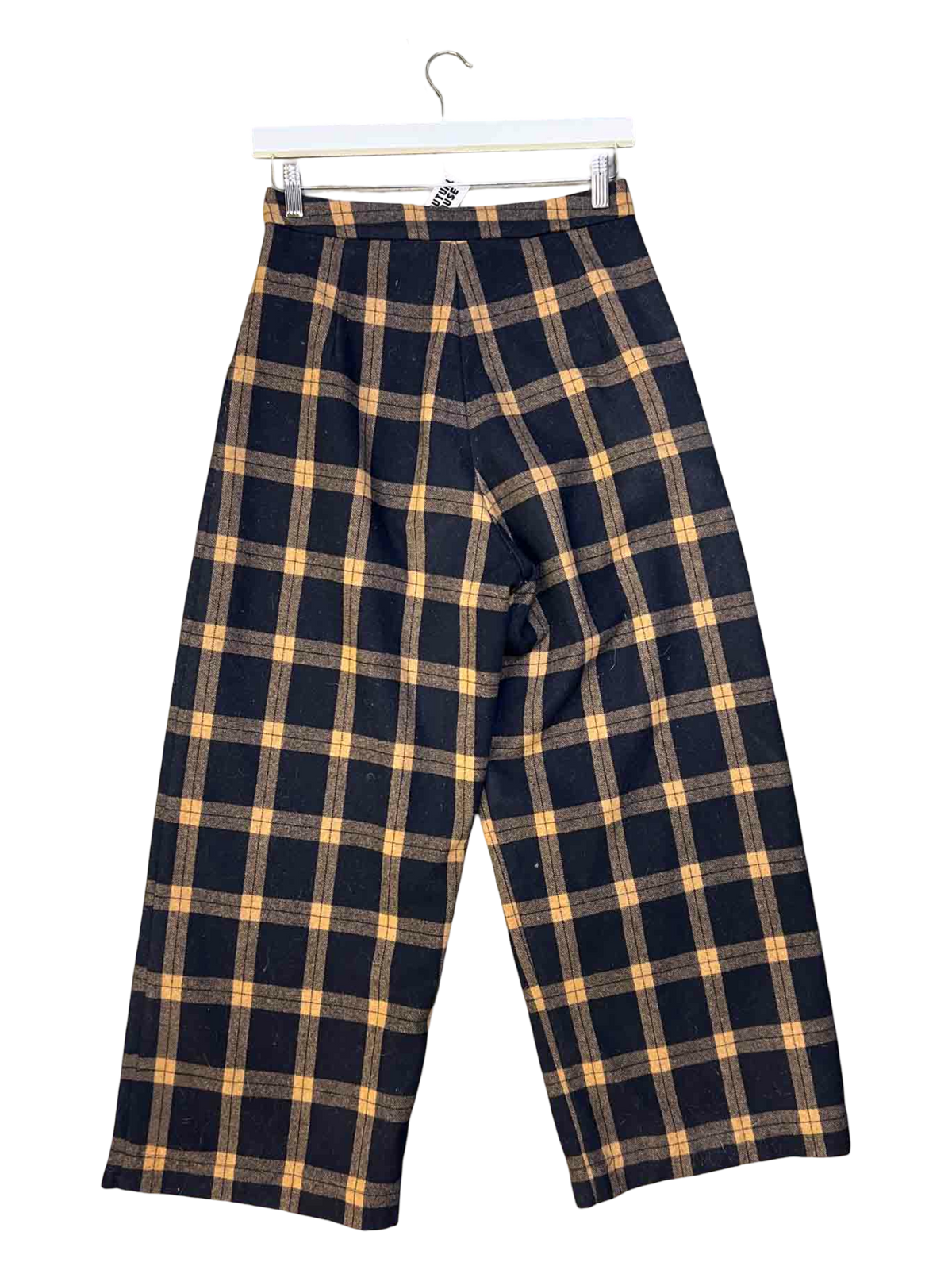 Size S | Alpha60 Black and Brown Check Wool Wideleg Pants