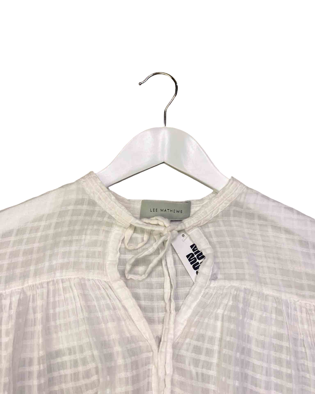 Size L | Lee Matthews White Checkered Peasant Blouse