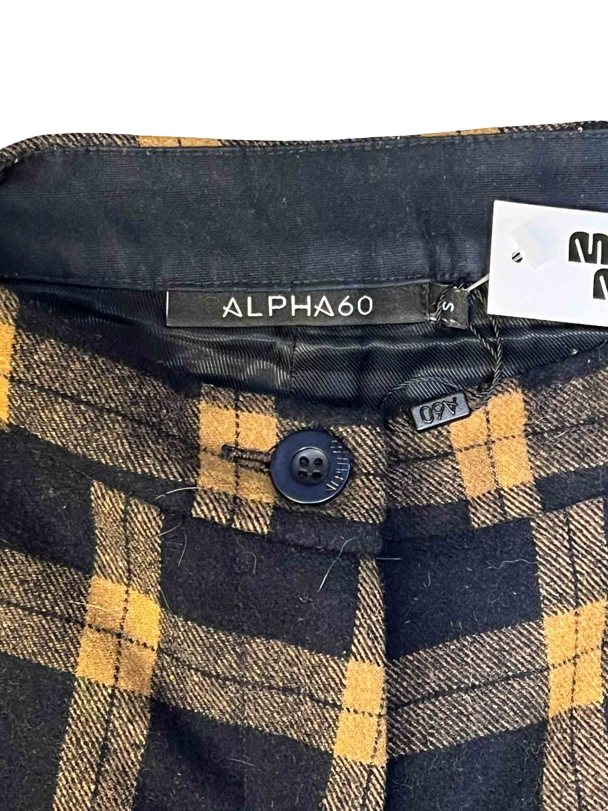 Size S | Alpha60 Black and Brown Check Wool Wideleg Pants