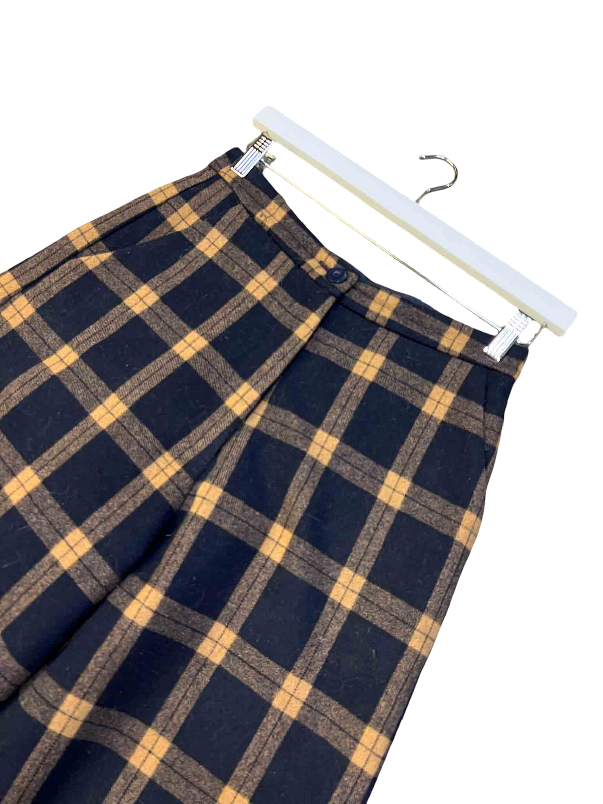 Size S | Alpha60 Black and Brown Check Wool Wideleg Pants