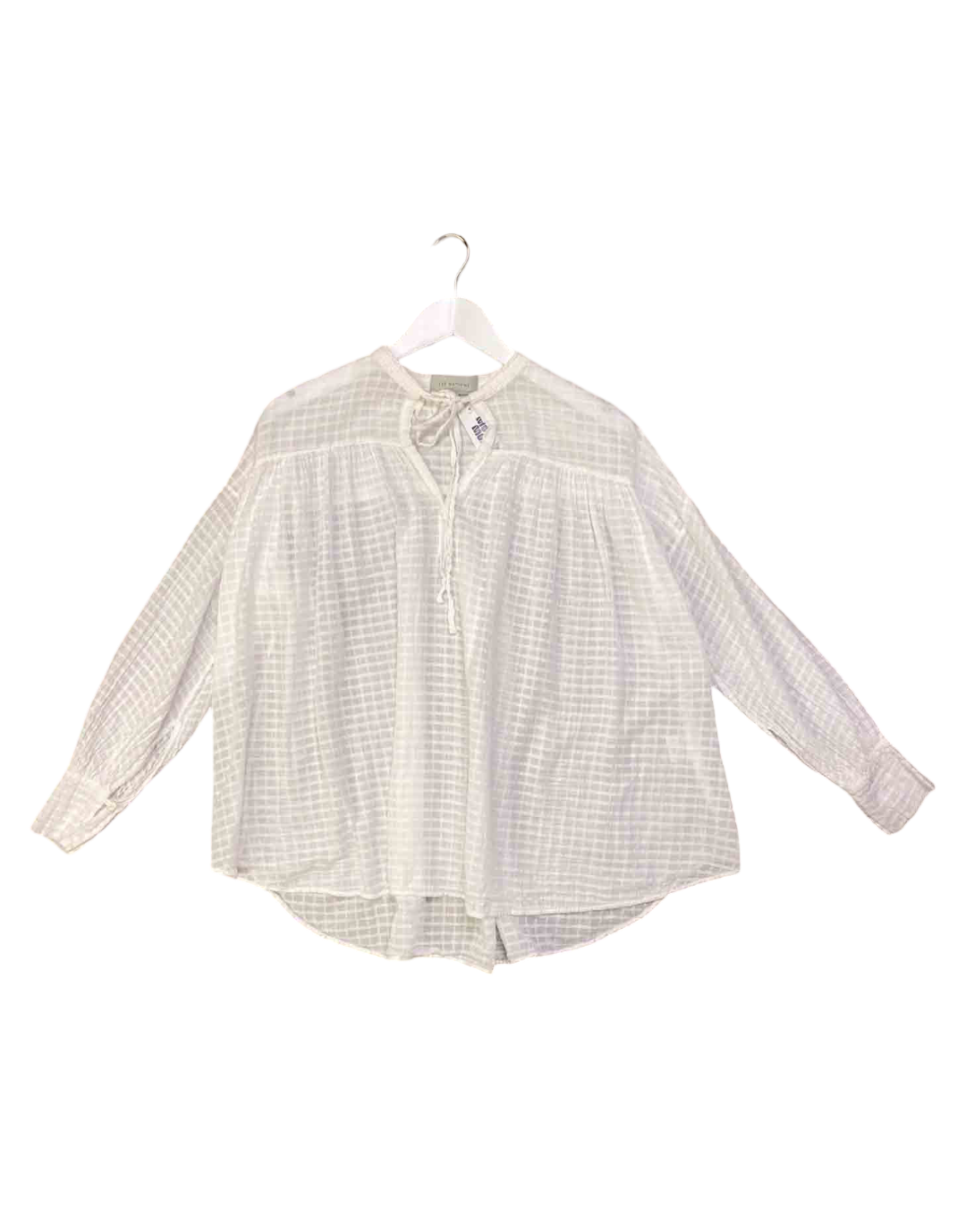 Size L | Lee Matthews White Checkered Peasant Blouse