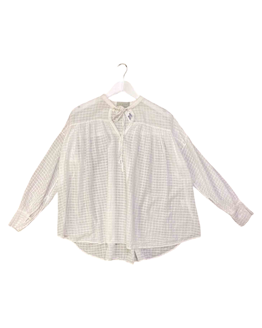 Size L | Lee Matthews White Checkered Peasant Blouse