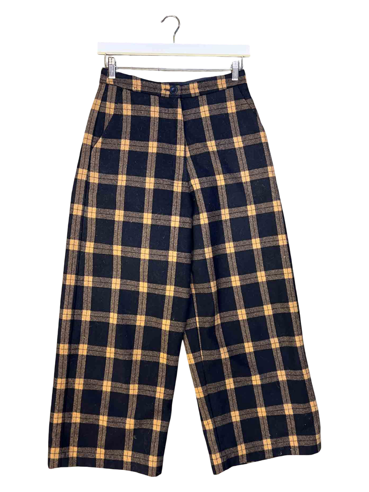 Size S | Alpha60 Black and Brown Check Wool Wideleg Pants