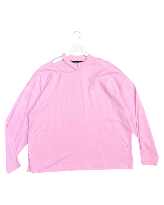 Size XL | Alpha60 Pink Cotton Cut-Out Long Sleeve T-shirt