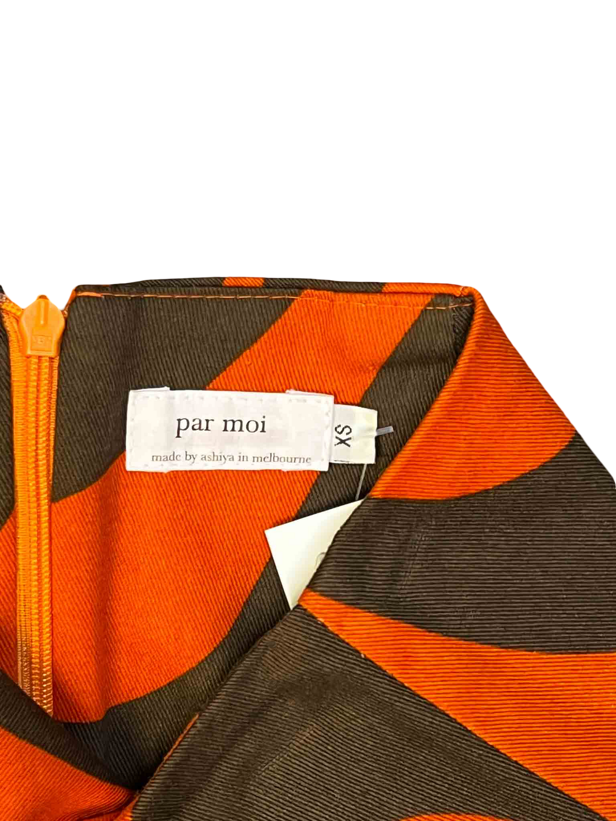 Size XS | Par Moi Orange and Brown Swirl Mini Skirt