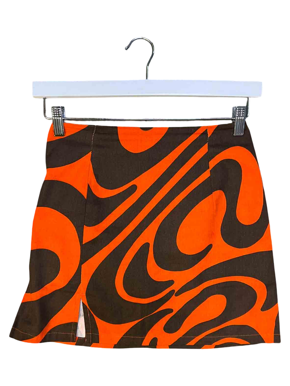 Size XS | Par Moi Orange and Brown Swirl Mini Skirt