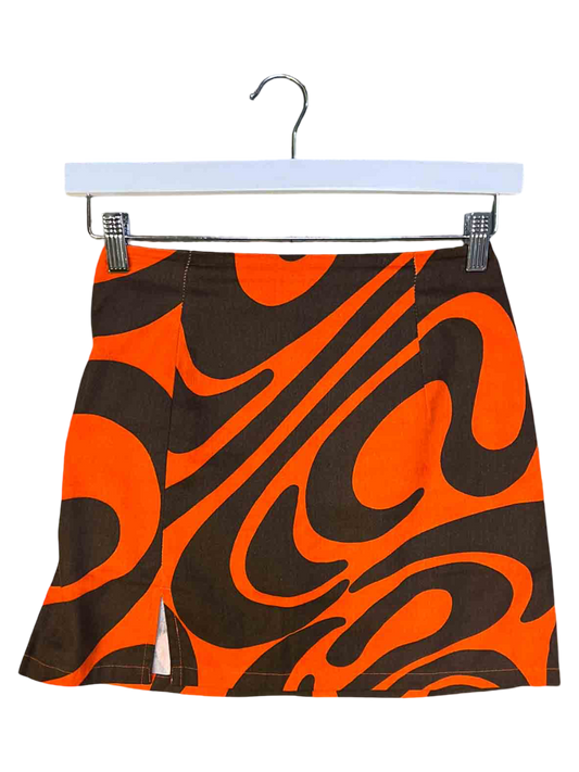 Size XS | Par Moi Orange and Brown Swirl Mini Skirt