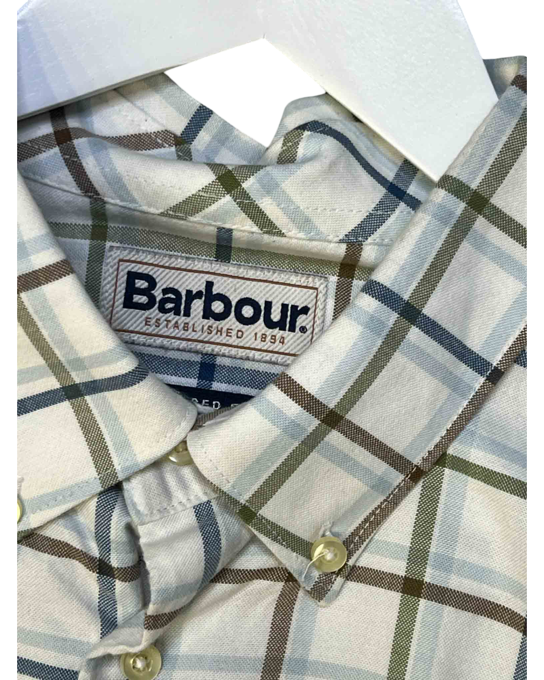 Size XL | Barbour White Check Cotton Long-Sleeve Shirt