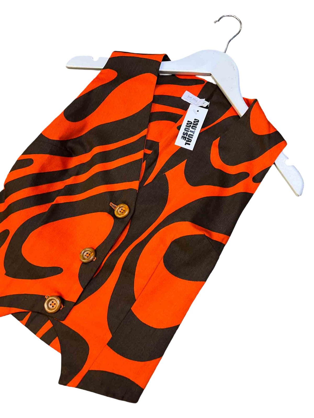 Size XS | Par Moi Orange and Brown Swirl Tailored Vest