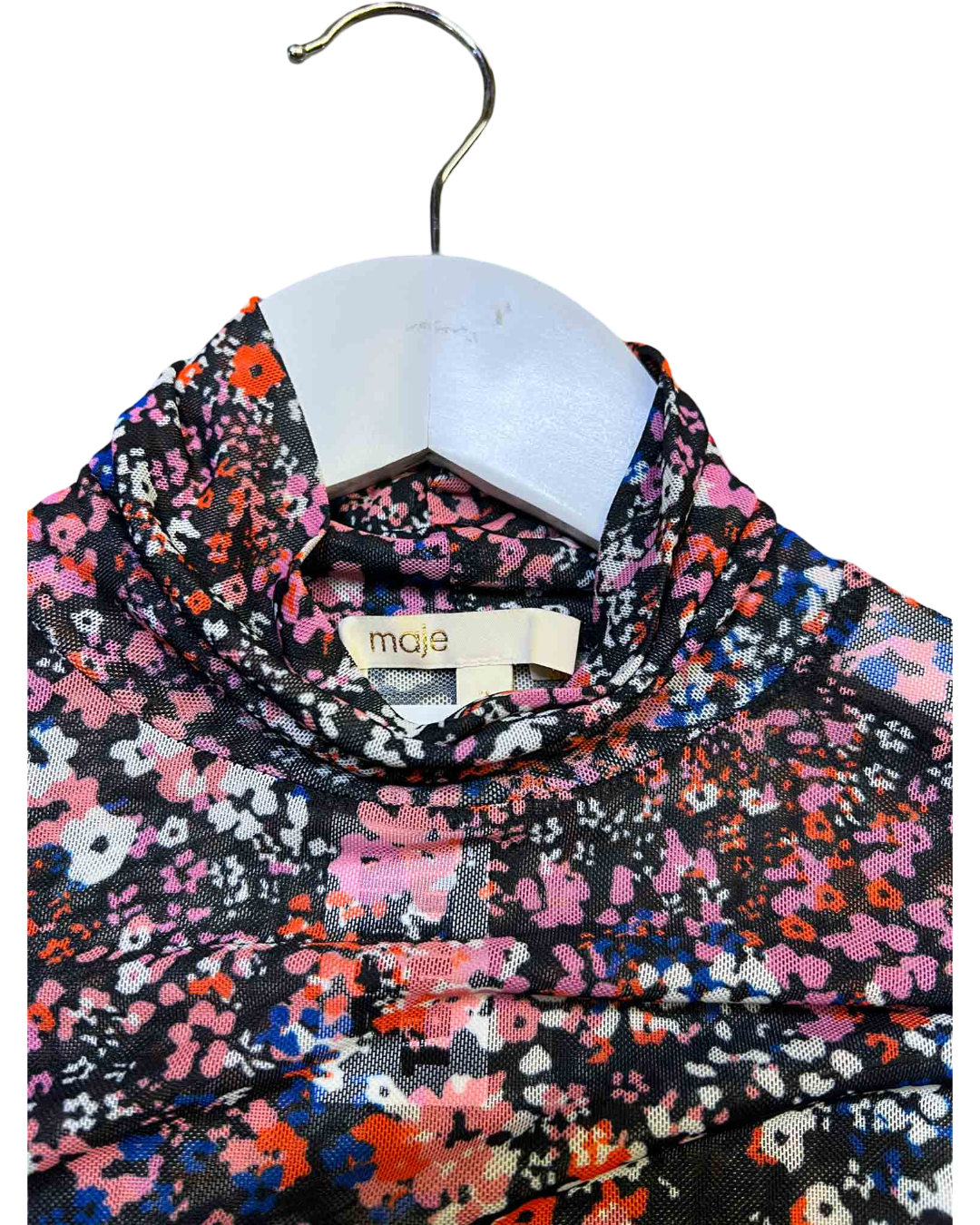 Size 2 (M) | Maje Floral Mesh Long-Sleeve Top