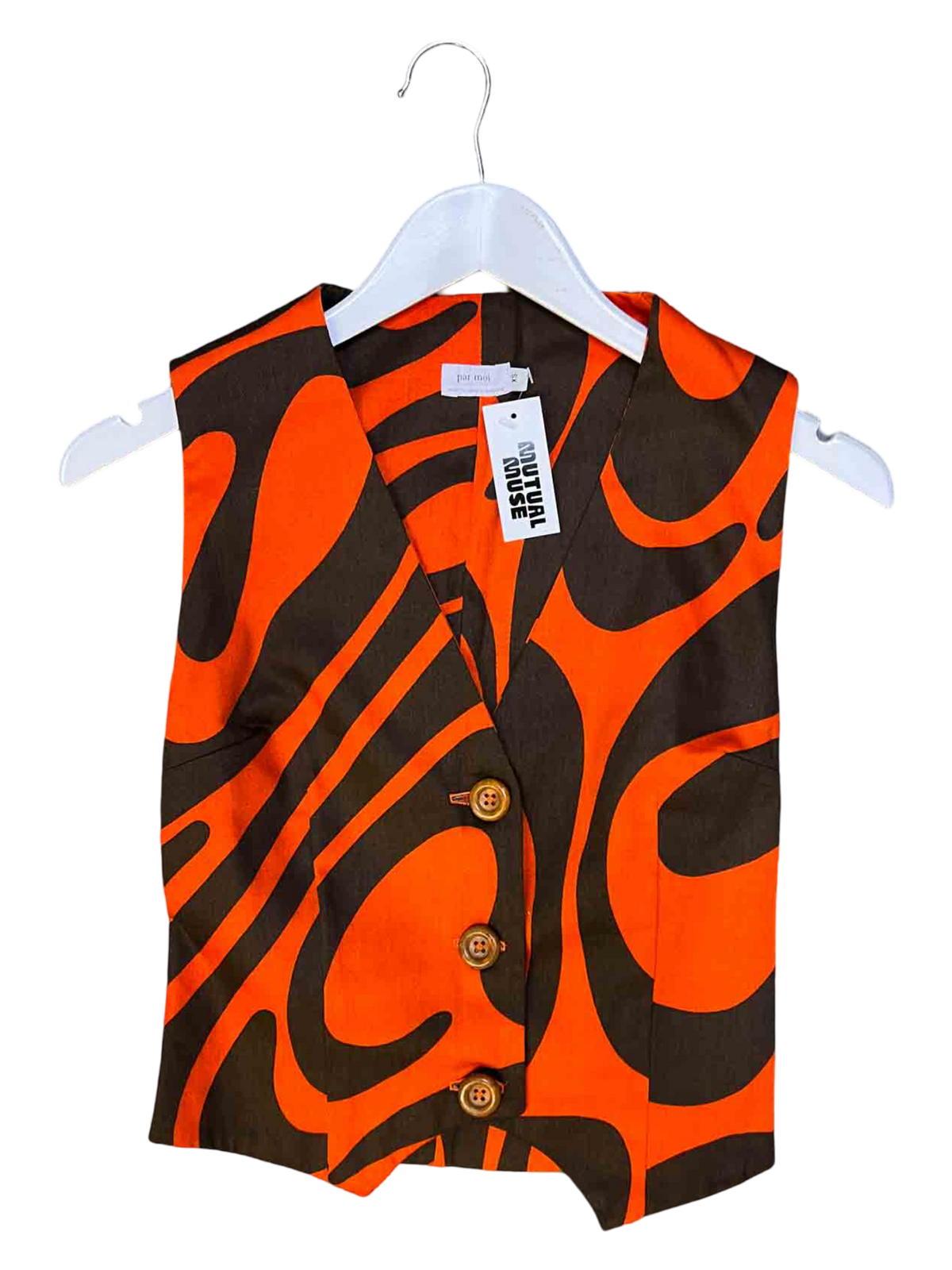 Size XS | Par Moi Orange and Brown Swirl Tailored Vest