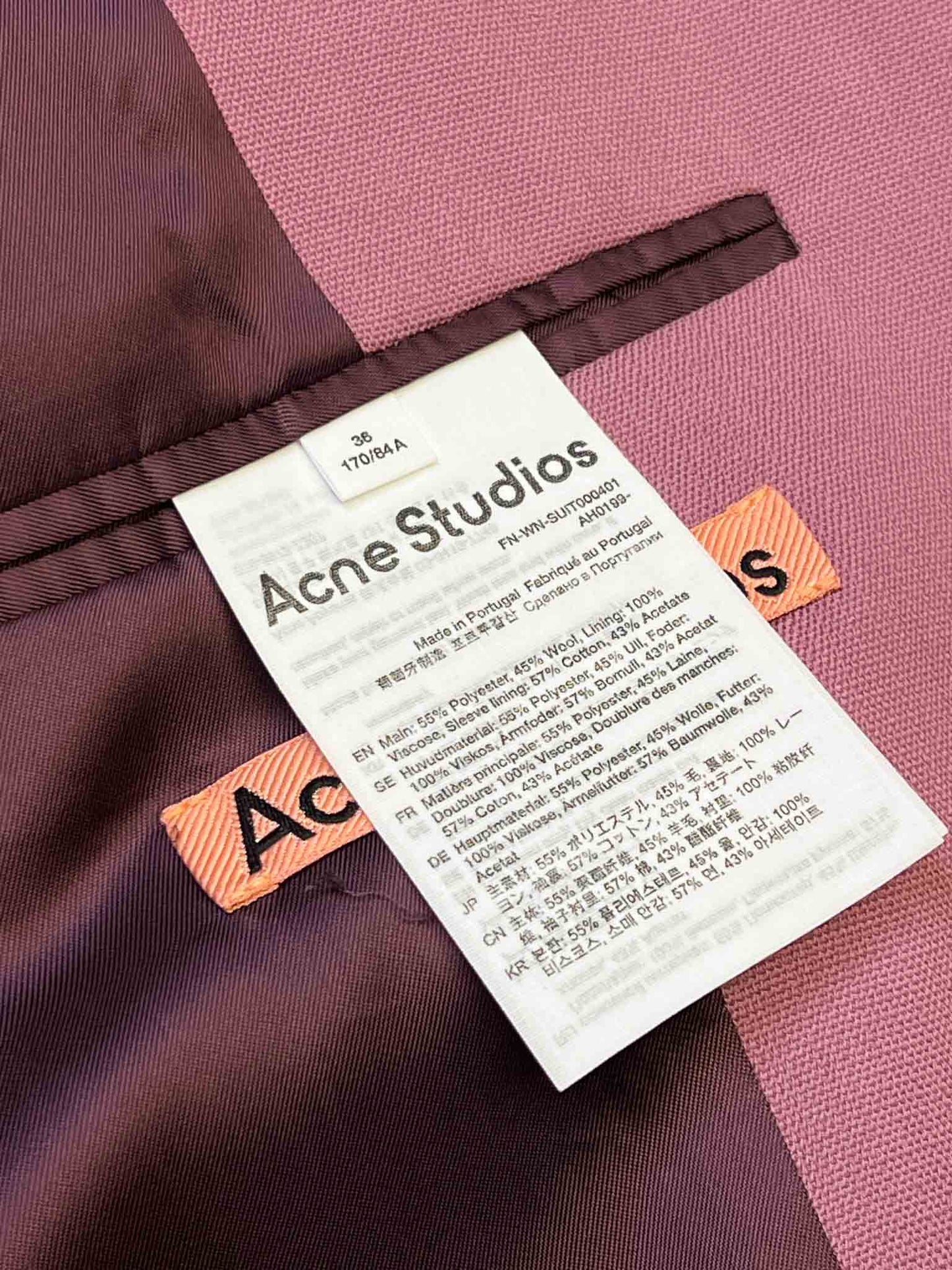 Size 36 (S) | Acne Studios Pink Wool Blend Blazer