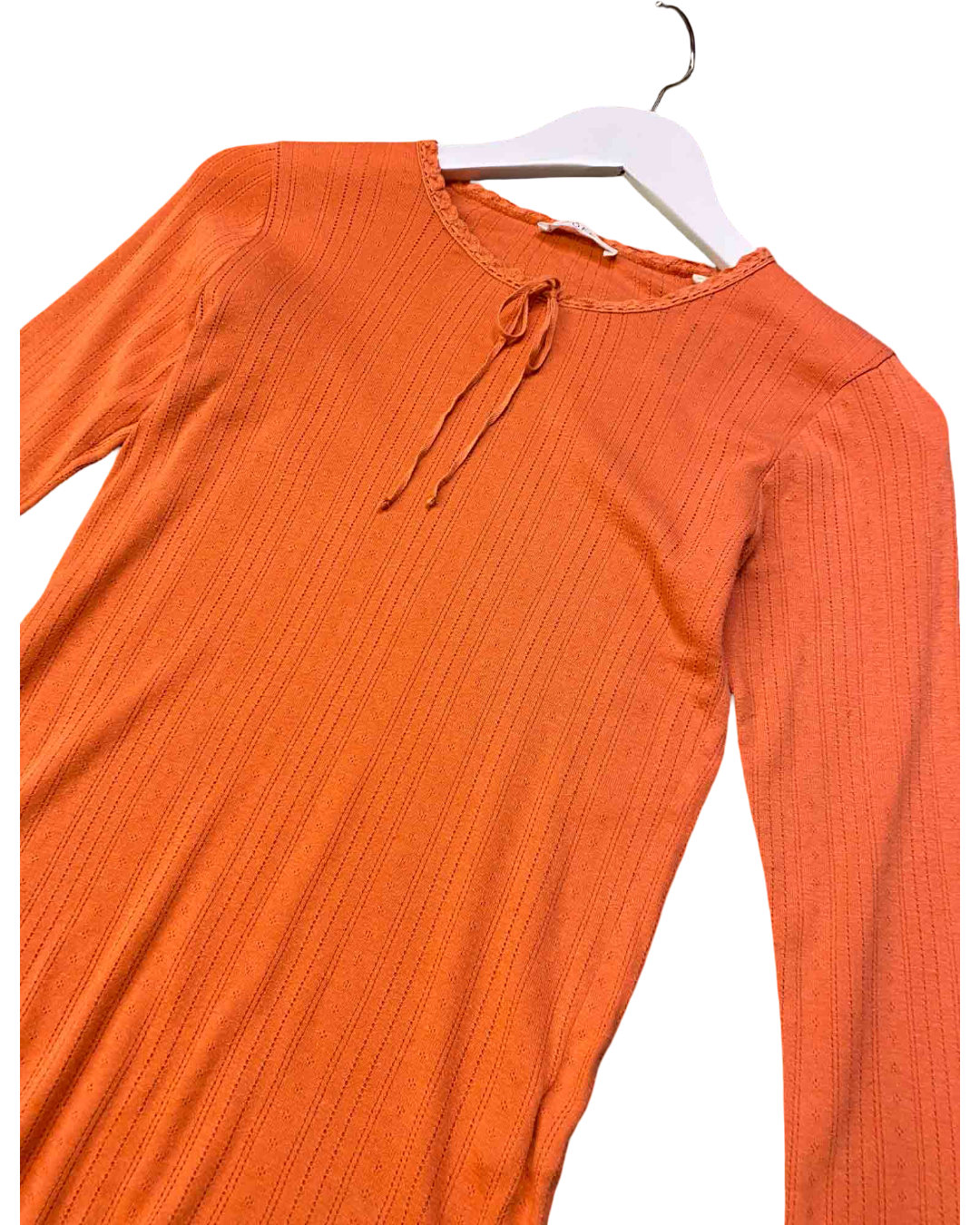 Size S |  Dôen Orange Pointelle Knit Top