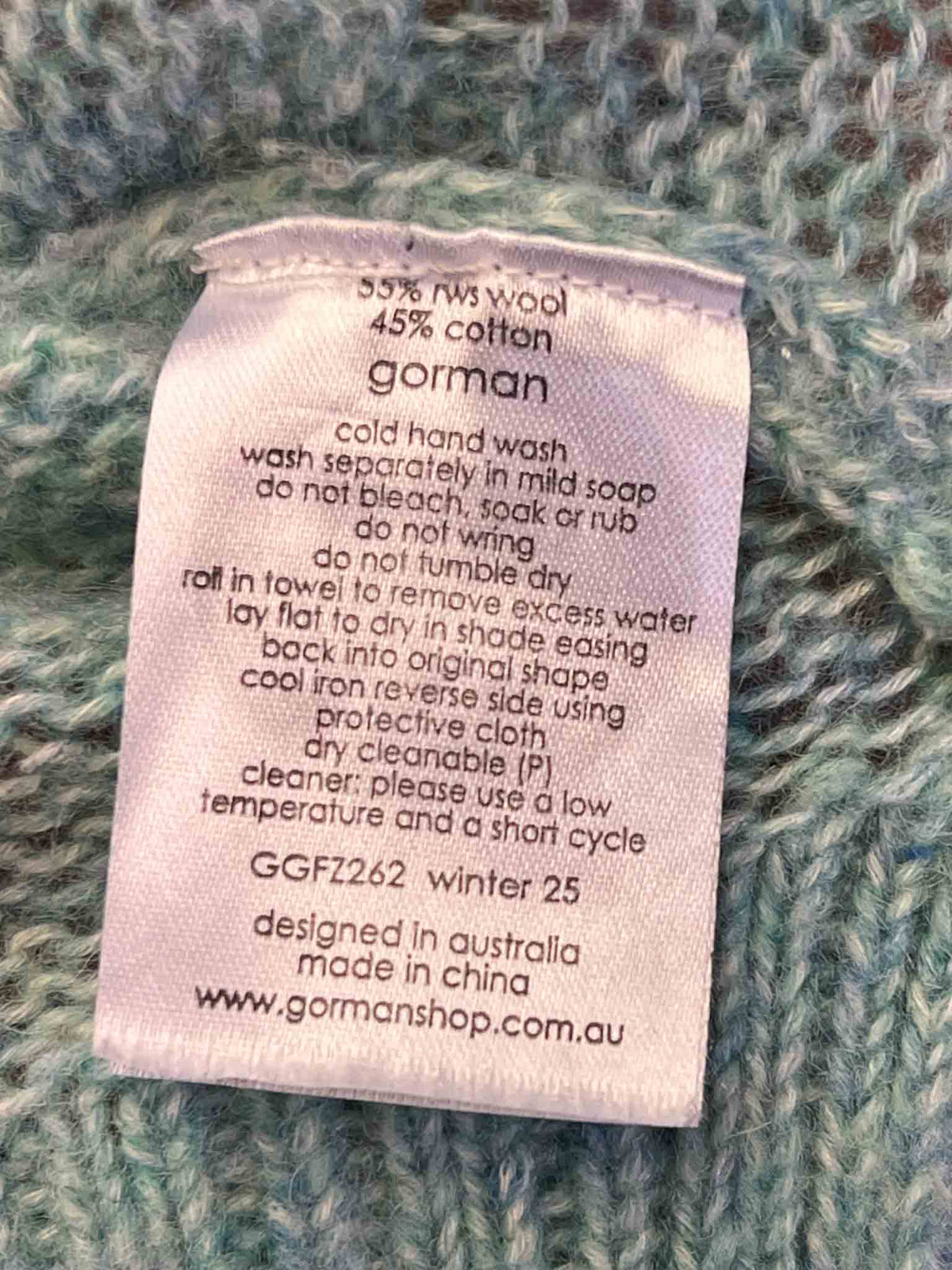 Size 10 (M) | Gorman Wool/Cotton Turquoise Space Knit Jumper