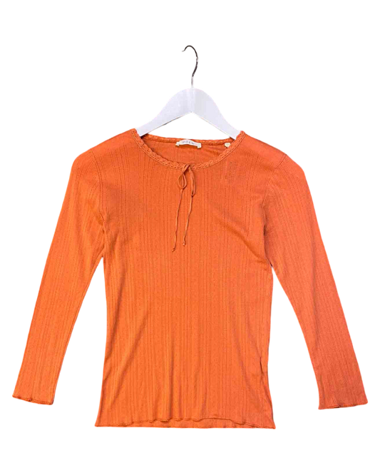 Size S |  Dôen Orange Pointelle Knit Top