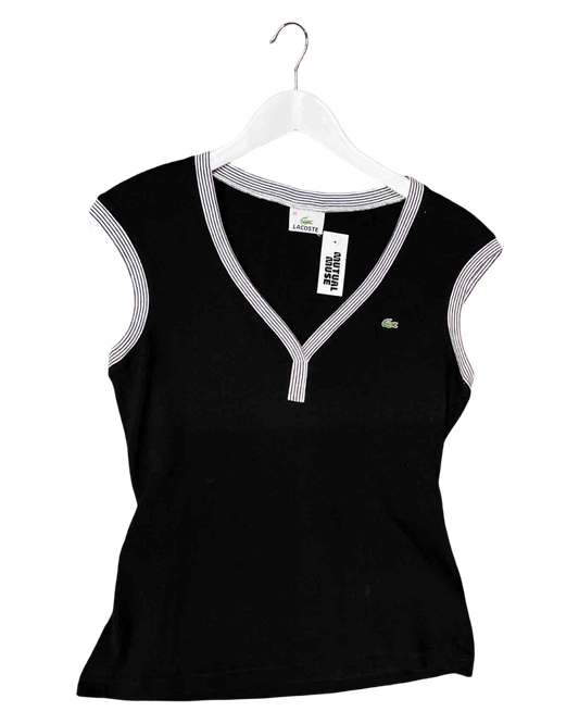Size 40 (L) | Lacoste Black Cotton V-Neck Top