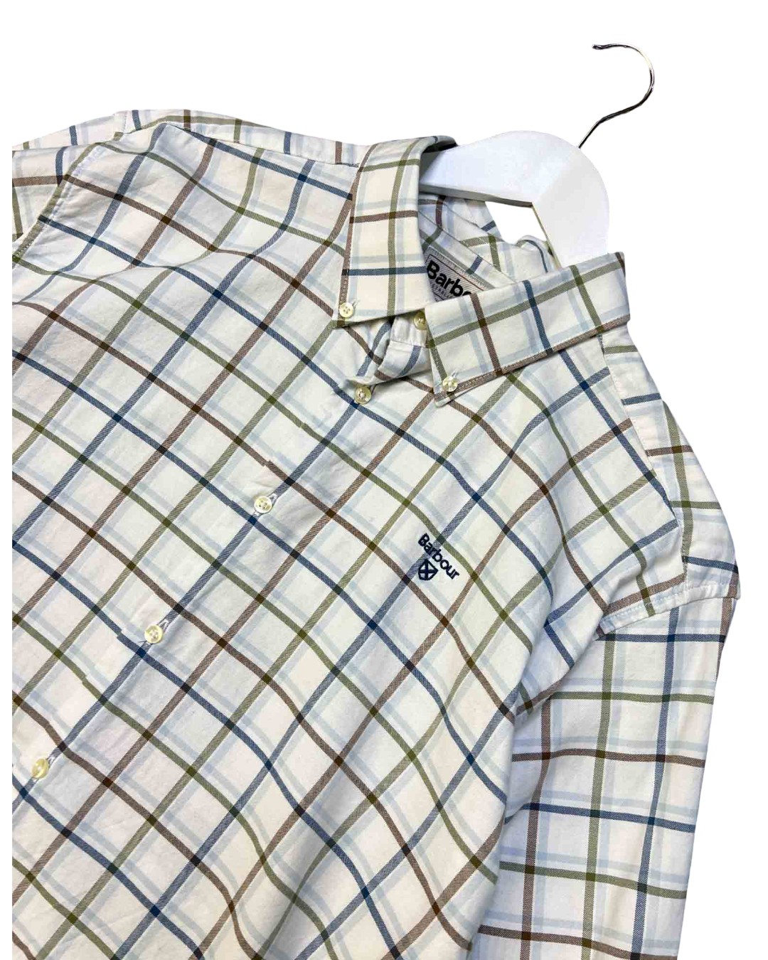 Size XL | Barbour White Check Cotton Long-Sleeve Shirt