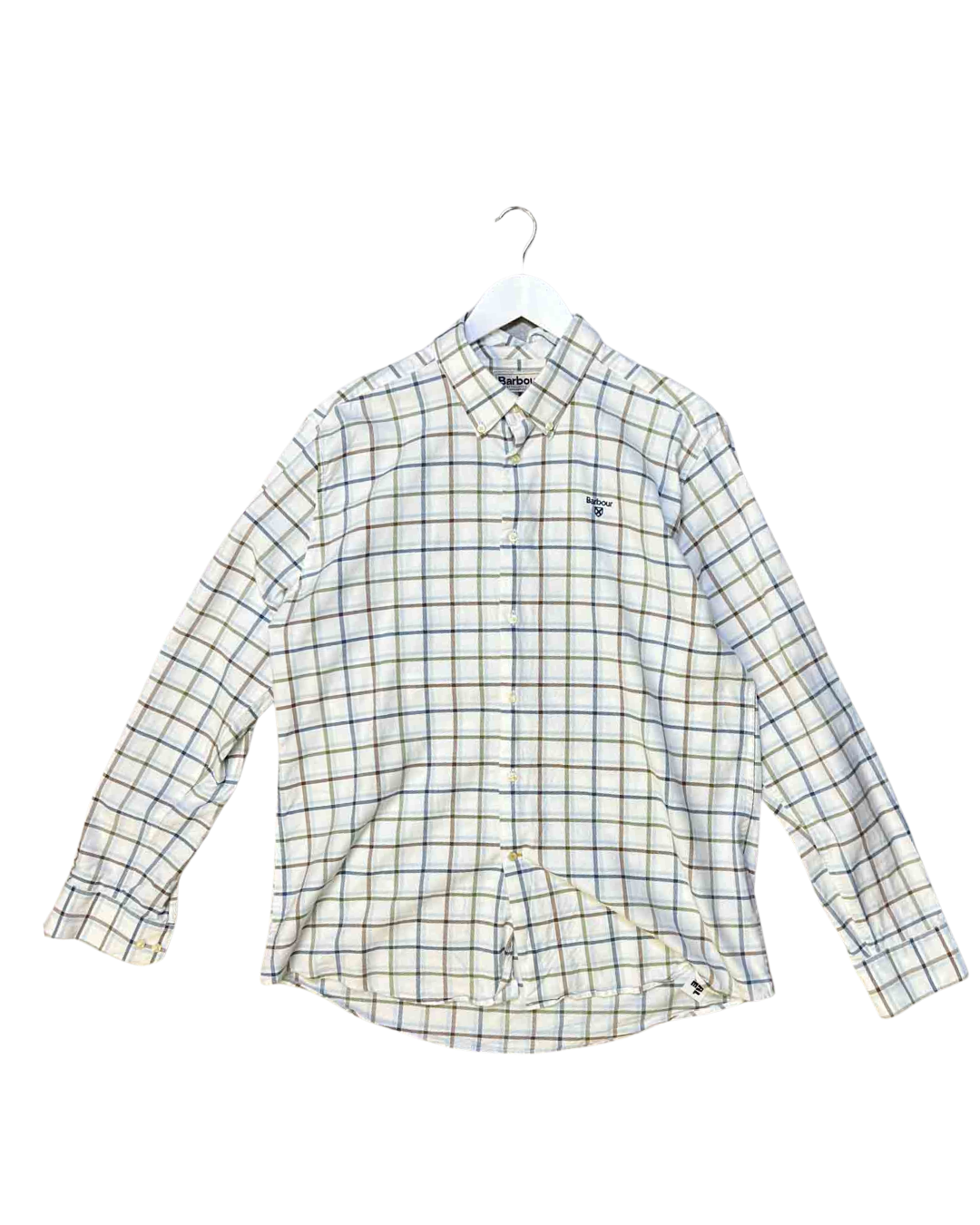 Size XL | Barbour White Check Cotton Long-Sleeve Shirt