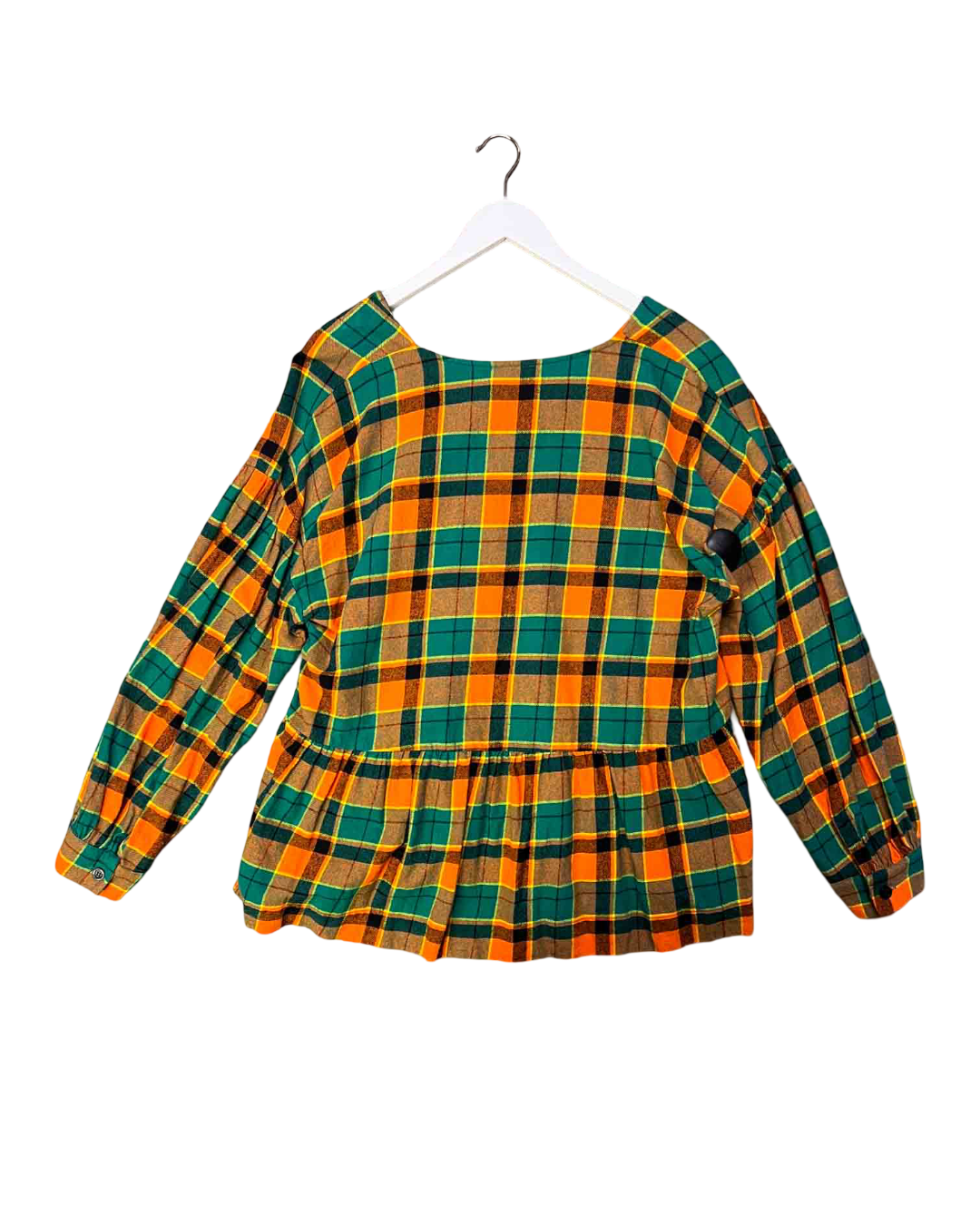 Size XXL | Obus Green and Orange Plaid Flannel Peplum Blouse