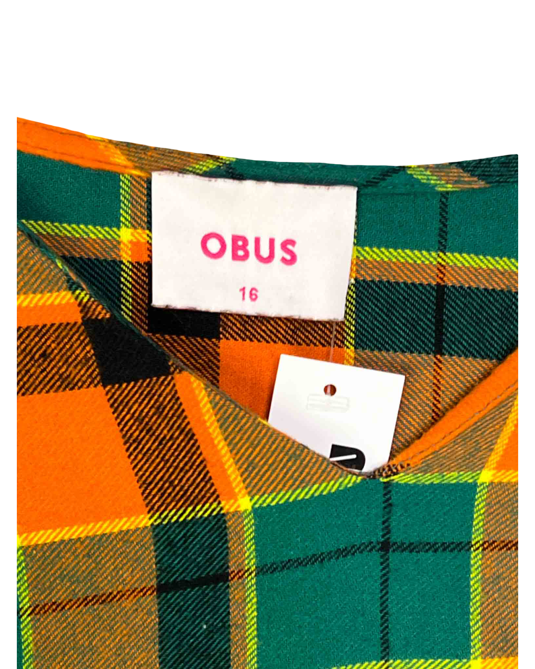 Size XXL | Obus Green and Orange Plaid Flannel Peplum Blouse