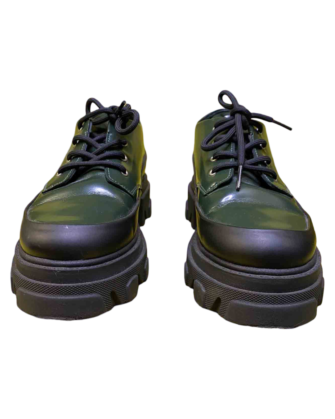 Size 40 | Ganni Green Lug Sole Brushed-Leather Oxford