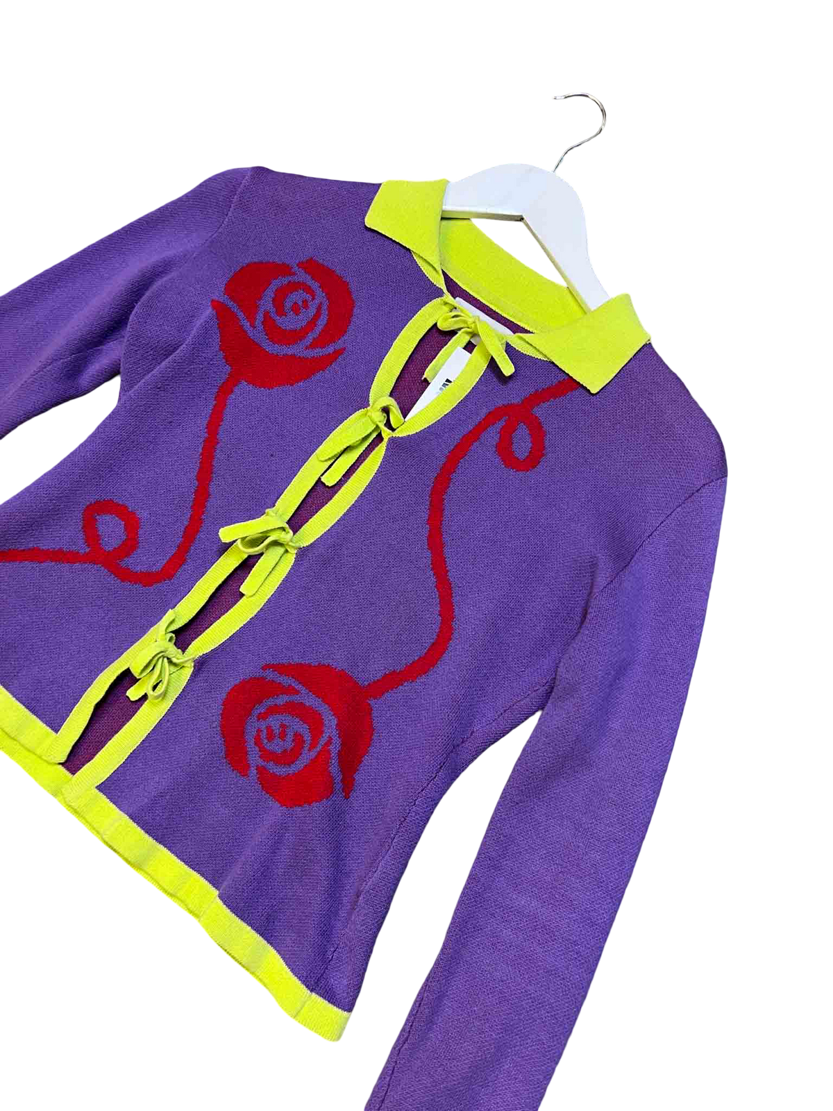 Size 1 (S) | SUKU Purple Cotton Knit Tie-Up Cardigan
