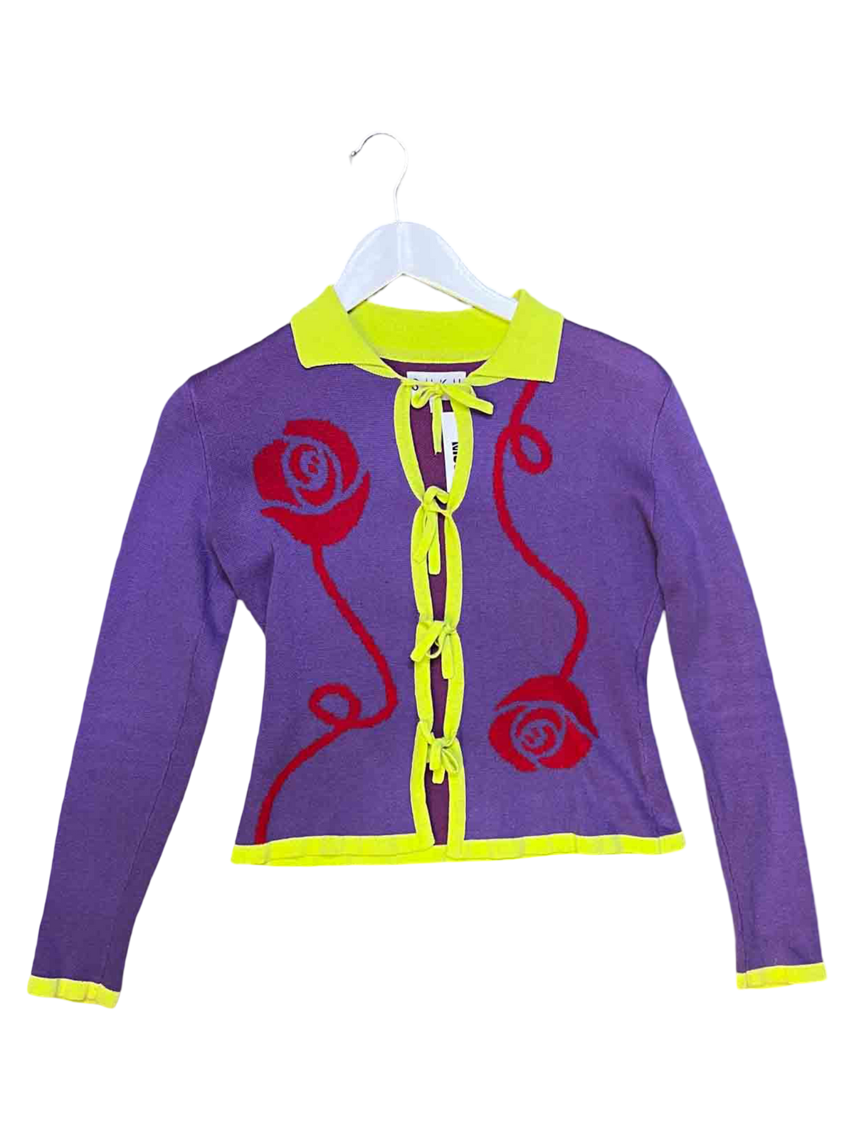 Size 1 (S) | SUKU Purple Cotton Knit Tie-Up Cardigan