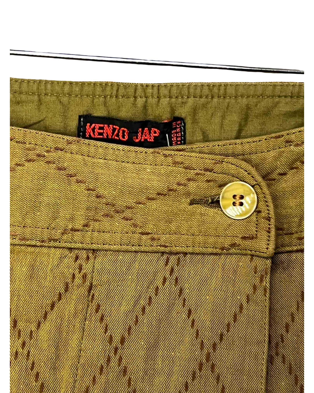 Size M | Kenzo Vintage Olive Quilted Wrap Mini Skirt