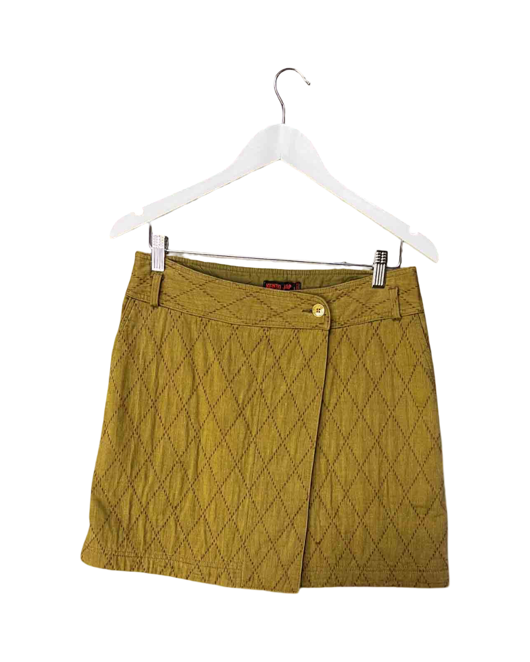 Size M | Kenzo Vintage Olive Quilted Wrap Mini Skirt