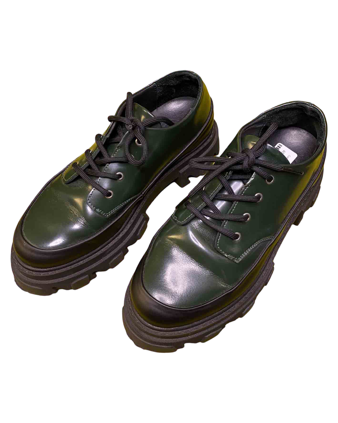 Size 40 | Ganni Green Lug Sole Brushed-Leather Oxford