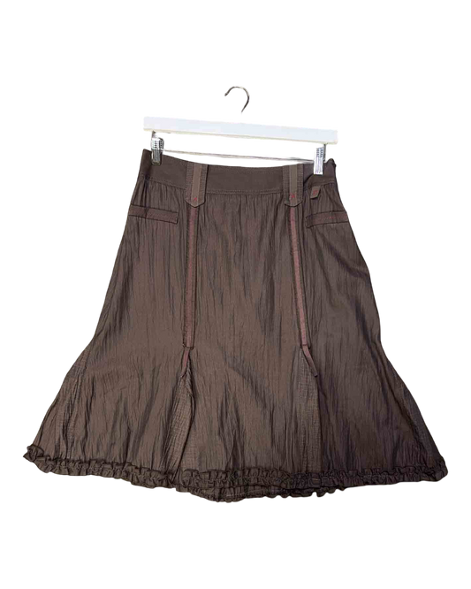 Size M | Patrice Breal Brown Flared Ruffle Skirt