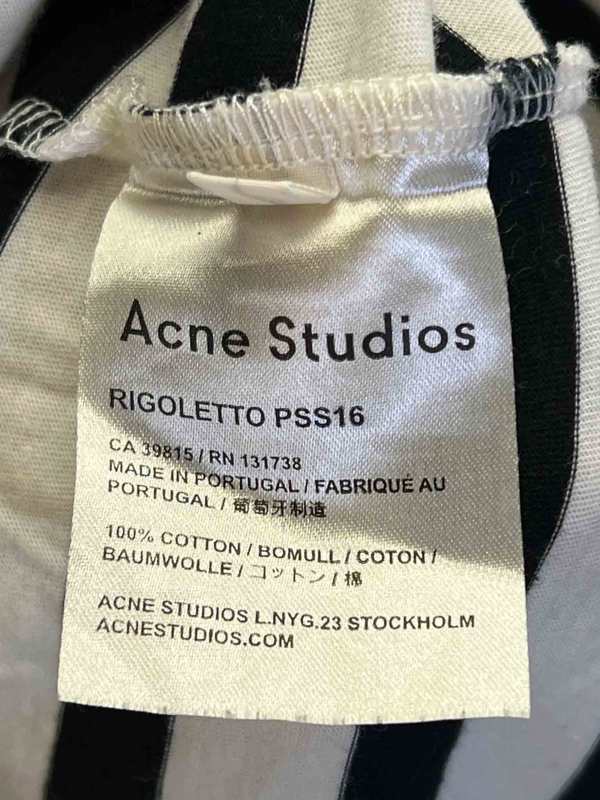 Size S | Acne Studios Black/White Cotton Striped T-shirt