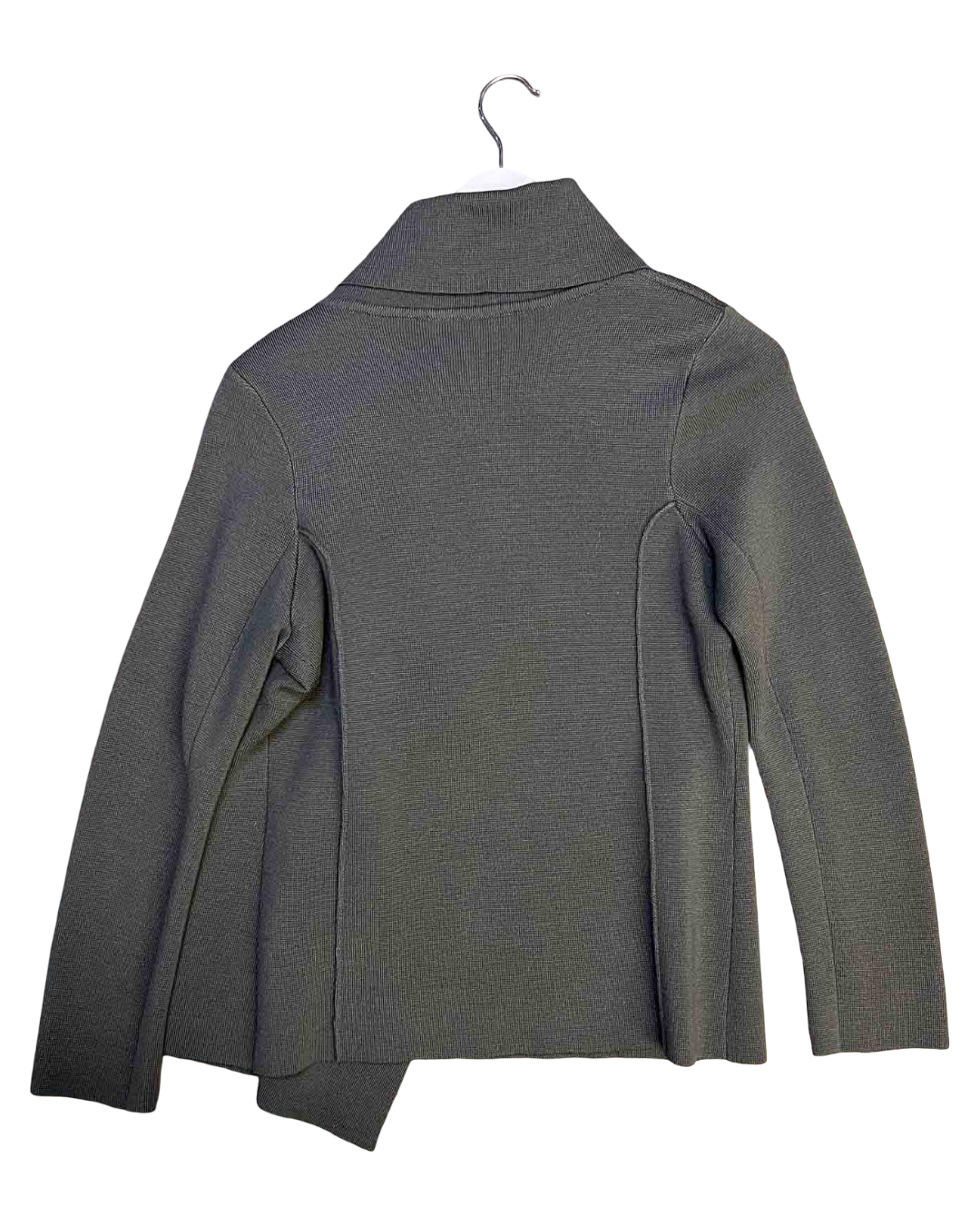 Size M | Cable Olive Merino Wool Asymmetrical Knit Cardigan