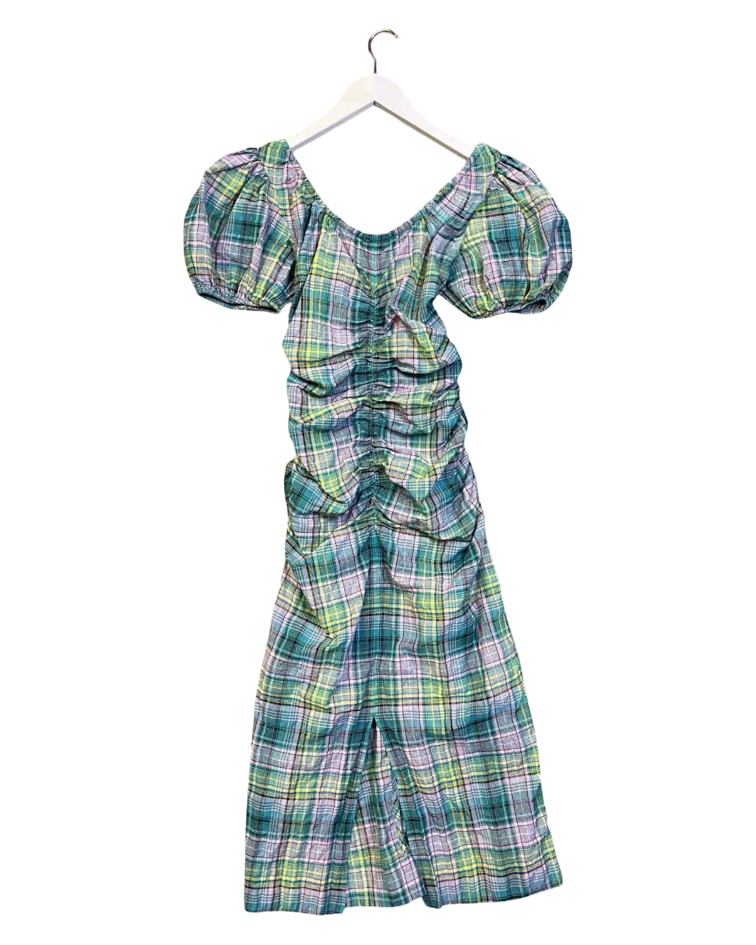 Size 34 (XS) | Ganni Ruched Plaid Dress