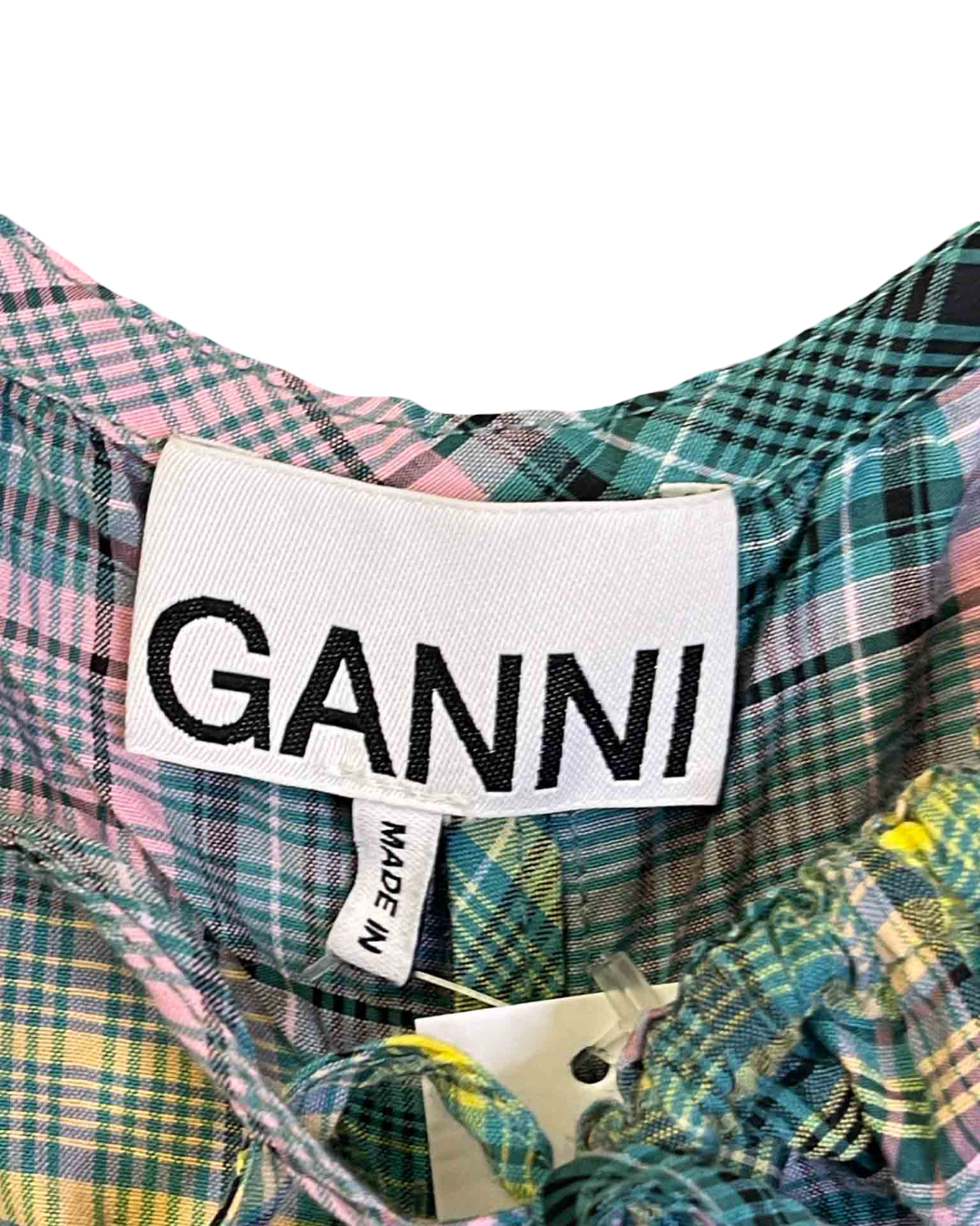 Size 34 (XS) | Ganni Ruched Plaid Dress