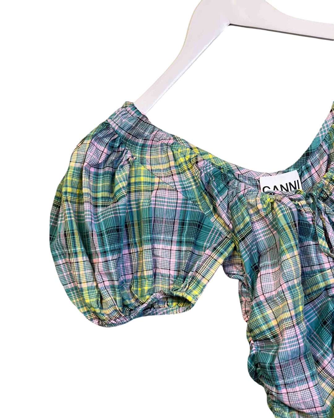 Size 34 (XS) | Ganni Ruched Plaid Dress