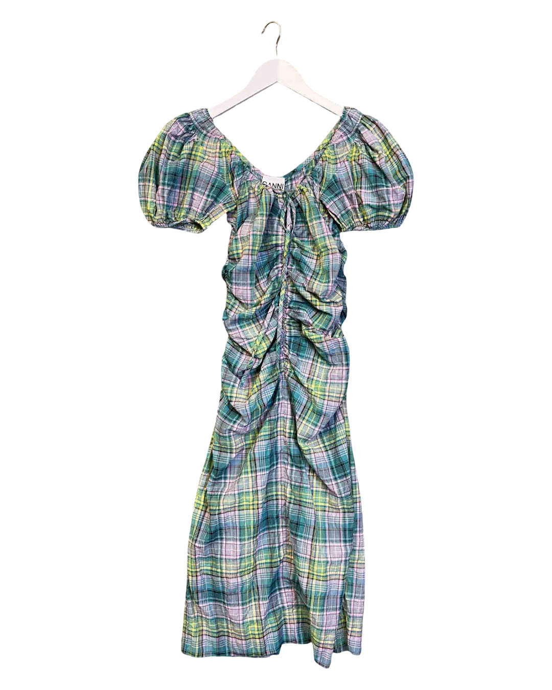 Size 34 (XS) | Ganni Ruched Plaid Dress