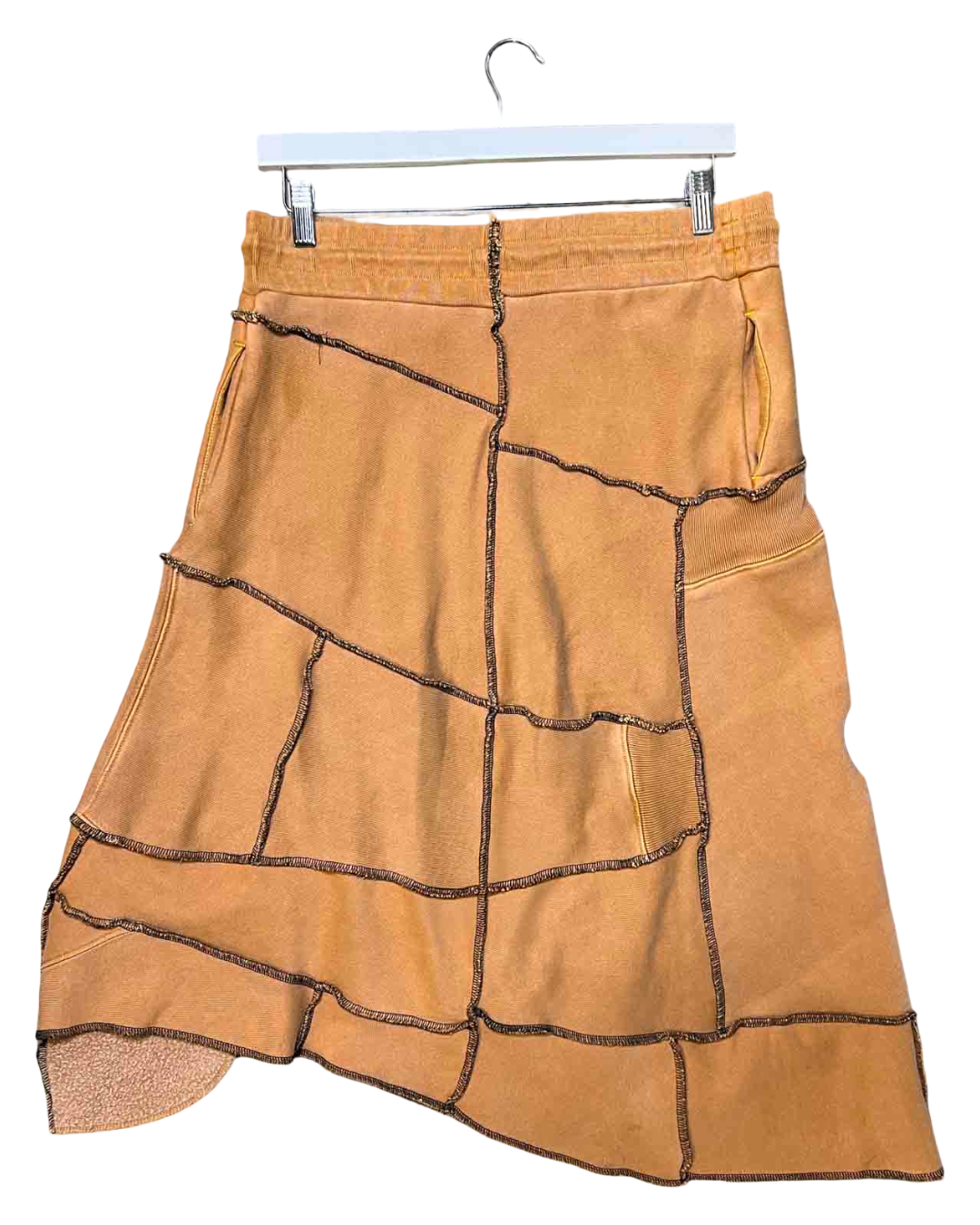 Size M | Homie Tan Patchwork Midi Skirt