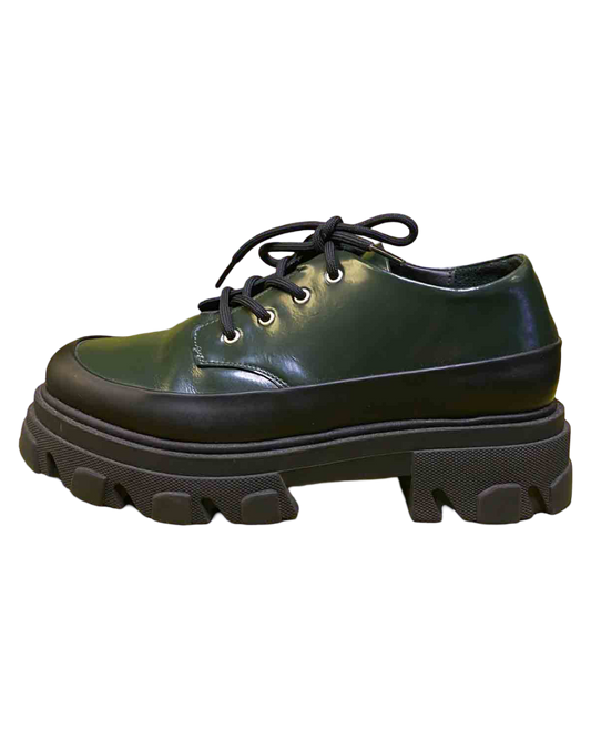 Size 40 | Ganni Green Lug Sole Brushed-Leather Oxford