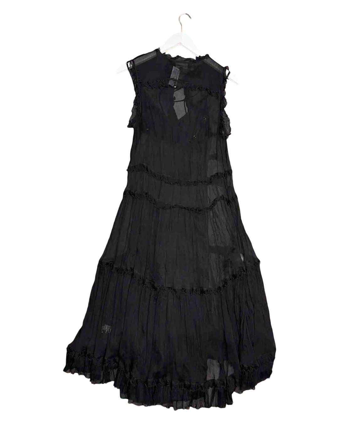 Size S | Lee Matthews Black Silk Tiered Midi Dress