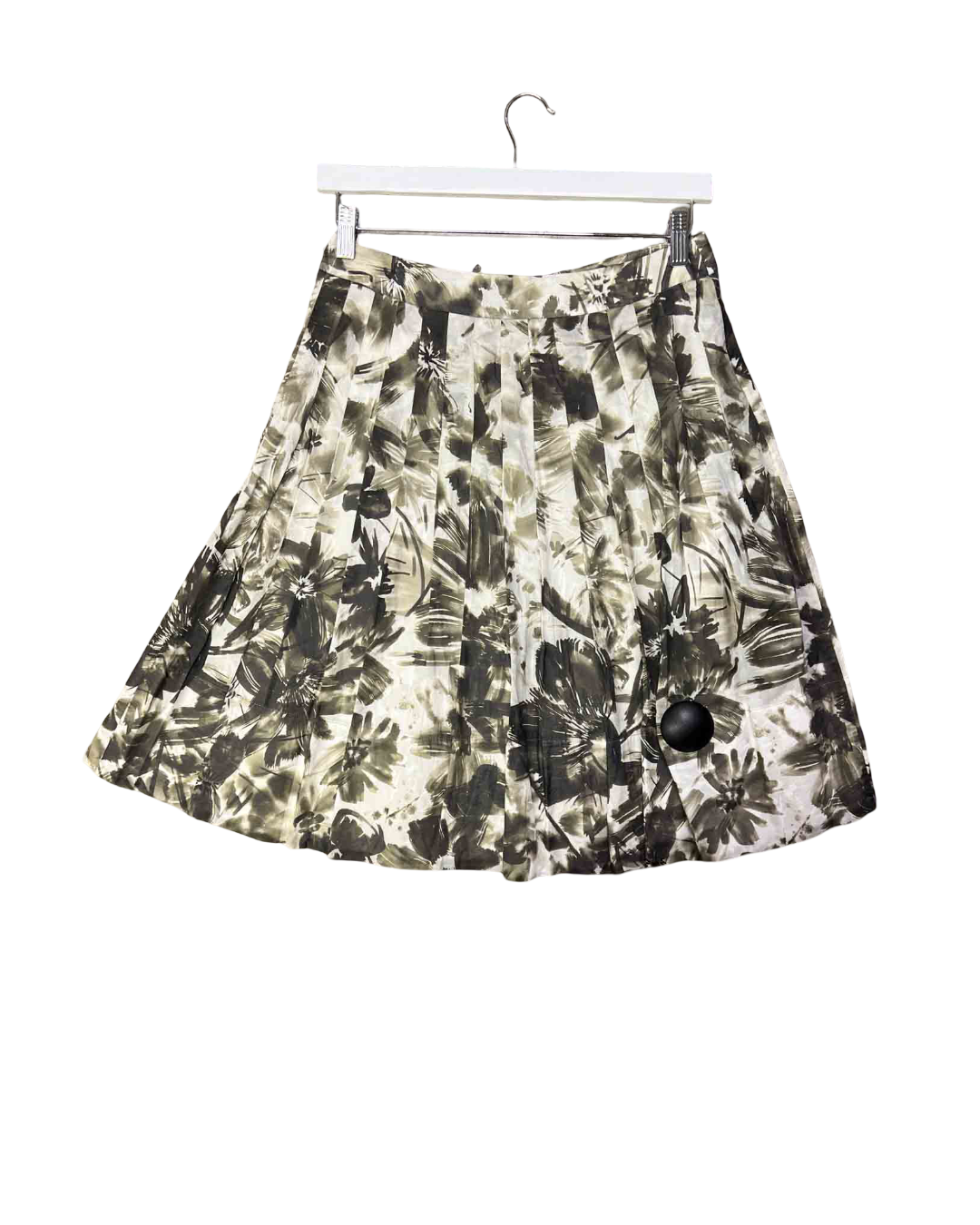 Size M | Anna Thomas Green Floral Pleated A-line Skirt