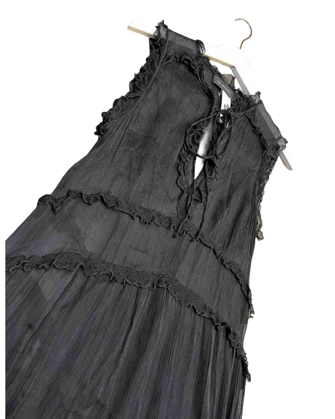 Size S | Lee Matthews Black Silk Tiered Midi Dress