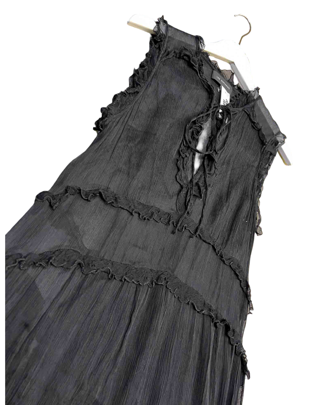 Size S | Lee Matthews Black Silk Tiered Midi Dress