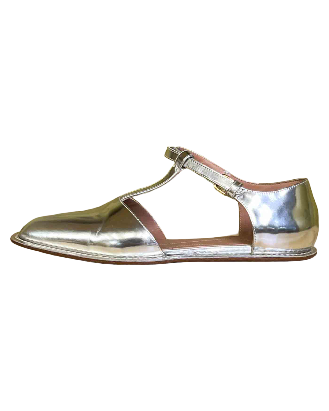 Size 39 | Marni Silver Leather T-Bar Mary Jane Flats