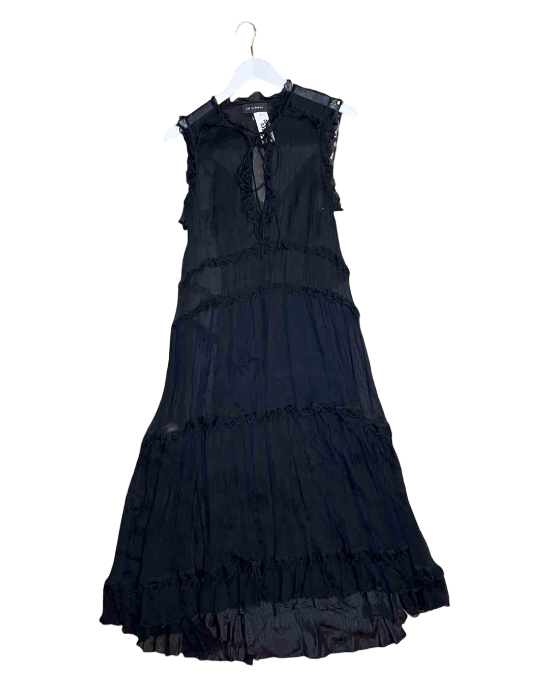 Size S | Lee Matthews Black Silk Tiered Midi Dress