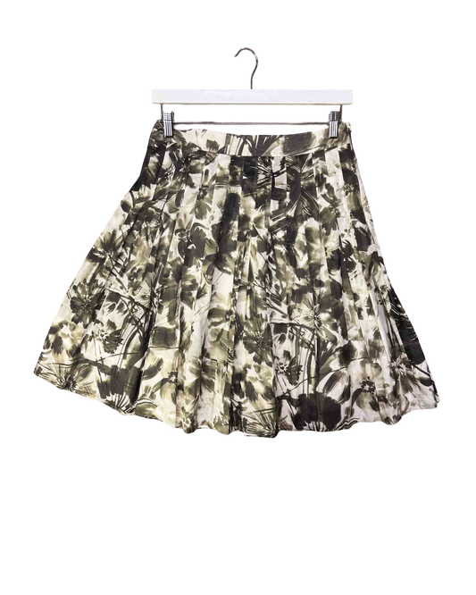 Size M | Anna Thomas Green Floral Pleated A-line Skirt